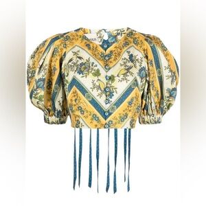 New ALEMAIS Quinn woven tie back puff sleeve crop top